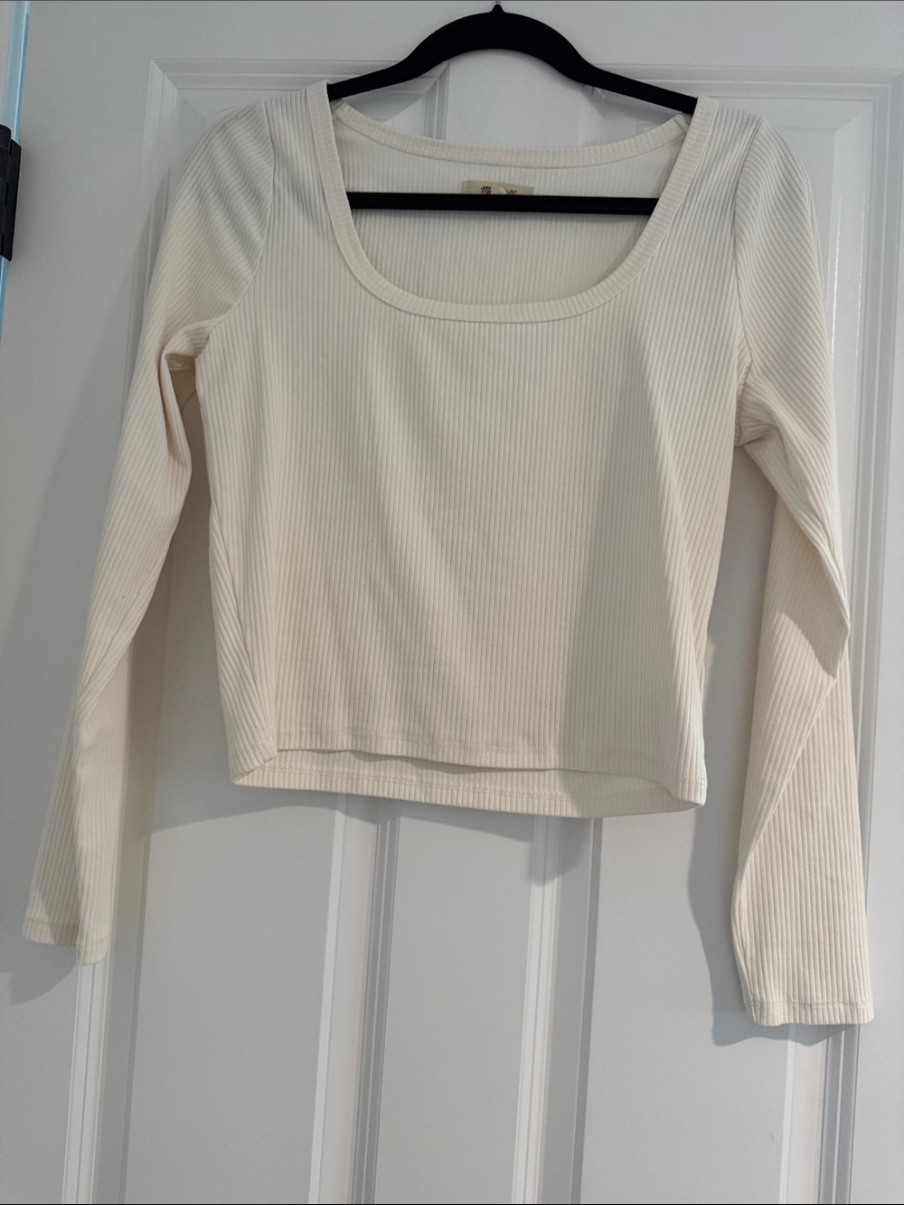 Madewell Ivory Ribbed Scoop-Neck Long Sleeve Top